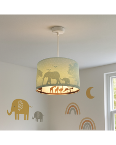 Lampada a sospensione per bambini verde in tessuto, Safari