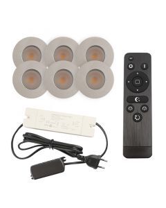 6 faretti da incasso cromati per veranda Dico, IP65, con set di connessione e telecomando