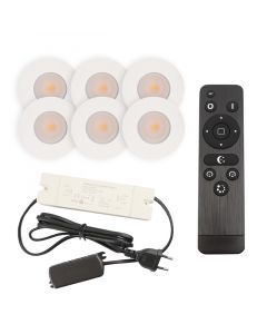 6 faretti da incasso bianchi per veranda Dico, IP65, con set di connessione e telecomando