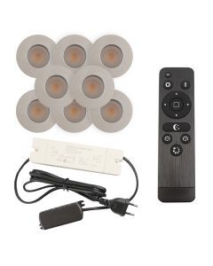 8 faretti da incasso cromati per veranda Dico, IP65, con set di connessione e telecomando