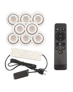 8 faretti da incasso orientabili per veranda Rona, IP44, con set di connessione e telecomando, bianco