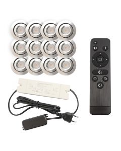 12 faretti da incasso orientabili per veranda Rona, IP44, con set di connessione e telecomando, cromo