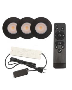 3 faretti da incasso neri per veranda Dico, IP65, con set di connessione e telecomando