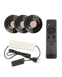 3 faretti da incasso orientabili per veranda Rona, IP44, con set di connessione e telecomando, nero
