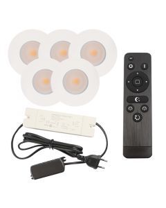 5 faretti da incasso bianchi per veranda Dico, IP65, con set di connessione e telecomando