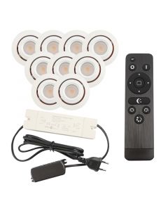 9 faretti da incasso orientabili per veranda Rona, IP44, con set di connessione e telecomando, bianco