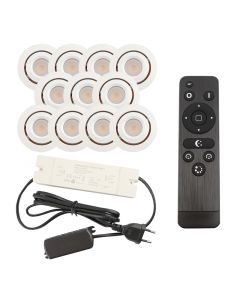 11 faretti da incasso orientabili per veranda Rona, IP44, con set di connessione e telecomando, bianco