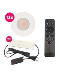13 faretti da incasso bianchi per veranda Dico, IP65, con set di connessione e telecomando