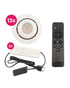 13 faretti da incasso orientabili per veranda Rona, IP44, con set di connessione e telecomando, bianco