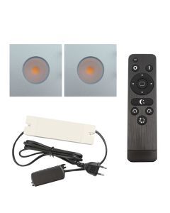 2 faretti da incasso cromati quadrati per veranda Dico, IP65, con set di connessione e telecomando