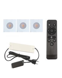 3 faretti da incasso bianchi quadrati per veranda Dico, IP65, con set di connessione e telecomando