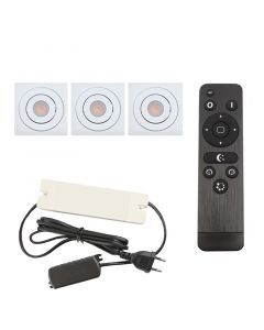 3 faretti da incasso orientabili per veranda Rona quadrato, IP44, con set di connessione e telecomando, bianco