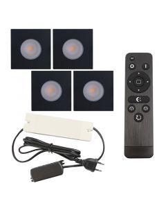 4 faretti da incasso neri quadrati per veranda Dico, IP65, con set di connessione e telecomando