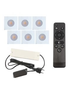 6 faretti da incasso bianchi quadrati per veranda Dico, IP65, con set di connessione e telecomando