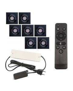 7 faretti da incasso orientabili per veranda Rona quadrato, IP44, con set di connessione e telecomando, nero