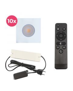 10 faretti da incasso bianchi quadrati per veranda Dico, IP65, con set di connessione e telecomando