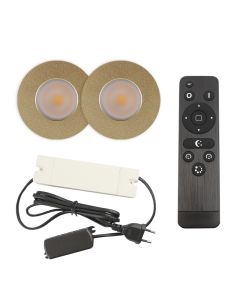 2 faretti da incasso in ottone per veranda Dico, IP65, con set di connessione e telecomando