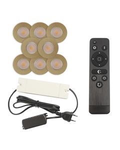 8 faretti da incasso in ottone per veranda Dico, IP65, con set di connessione e telecomando