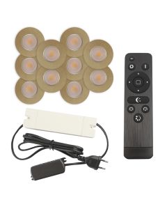 10 faretti da incasso in ottone per veranda Dico, IP65, con set di connessione e telecomando