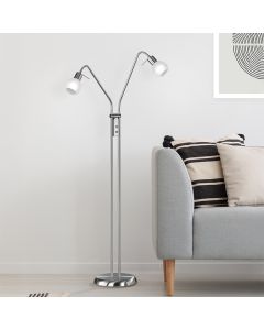 Lampada da terra moderna in nichel, Benita, con interruttore
