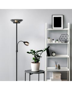 Lampada da terra moderna nera, Larry, con interruttore
