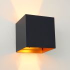Lampada da parete up down nera con intorno oro, Dion, 6W, 2700K LED, IP65