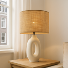 Lampada da tavolo bianca rustica, Bette, con interruttore