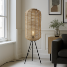 Lampada da terra in rattan marrone, Pinar, con interruttore