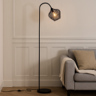 Lampada da terra nera industriale, Pepita, con interruttore