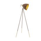 Lampada da terra treppiede dorata in acciaio, Maick, con interruttore a strappo