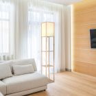 Lampada da terra legno rustica, Tessel, con interruttore a strappo