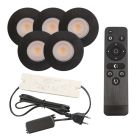 5 faretti da incasso neri per veranda Dico, IP65, con set di connessione e telecomando