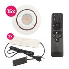 15 faretti da incasso orientabili per veranda Rona, IP44, con set di connessione e telecomando, bianco
