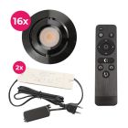 16 faretti da incasso orientabili per veranda Rona, IP44, con set di connessione e telecomando, nero
