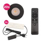 20 faretti da incasso neri per veranda Dico, IP65, con set di connessione e telecomando