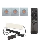 3 faretti da incasso cromati quadrati per veranda Dico, IP65, con set di connessione e telecomando