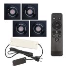 4 faretti da incasso orientabili per veranda Rona quadrato, IP44, con set di connessione e telecomando, nero