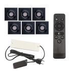 6 faretti da incasso orientabili per veranda Rona quadrato, IP44, con set di connessione e telecomando, nero