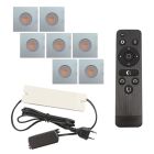 7 faretti da incasso cromati quadrati per veranda Dico, IP65, con set di connessione e telecomando