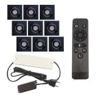 9 faretti da incasso orientabili per veranda Rona quadrato, IP44, con set di connessione e telecomando, nero