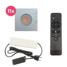 11 faretti da incasso cromati quadrati per veranda Dico, IP65, con set di connessione e telecomando