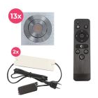 13 faretti da incasso orientabili per veranda Rona quadrato, IP44, con set di connessione e telecomando, cromo