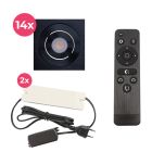 14 faretti da incasso orientabili per veranda Rona quadrato, IP44, con set di connessione e telecomando, nero
