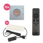 15 faretti da incasso cromati quadrati per veranda Dico, IP65, con set di connessione e telecomando