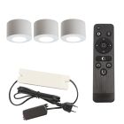 3 faretti da superficie bianchi tondi per veranda Vasso, IP44, con set di connessione e telecomando