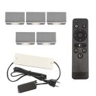 5 faretti da superficie cromati quadrati per veranda Fredo, IP44, con set di connessione e telecomando