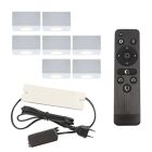 7 faretti da superficie bianchi quadrati per veranda Fredo, IP44, con set di connessione e telecomando