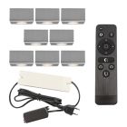 8 faretti da superficie cromati quadrati per veranda Fredo, IP44, con set di connessione e telecomando