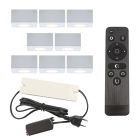 8 faretti da superficie bianchi quadrati per veranda Fredo, IP44, con set di connessione e telecomando