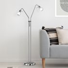 Lampada da terra moderna in nichel, Benita, con interruttore